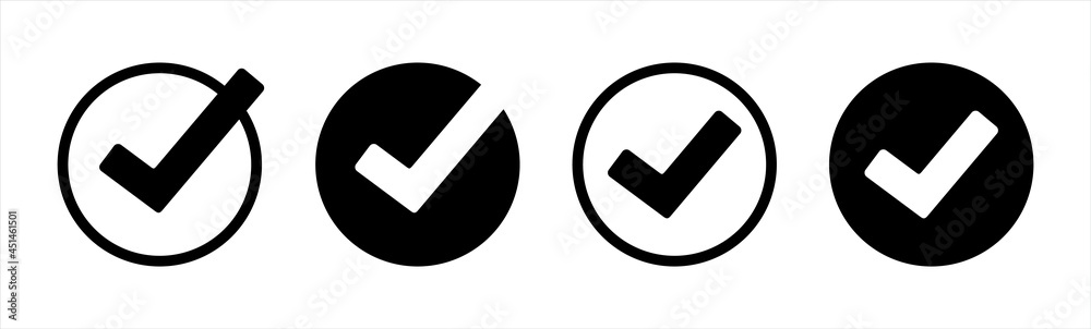 black check mark icon. circle tick approved symbol. checkmarks collection isolated on white background. vector Illustration black check mark icon. circle tick approved symbol. checkmarks collection isolated on white background. vector Illustration