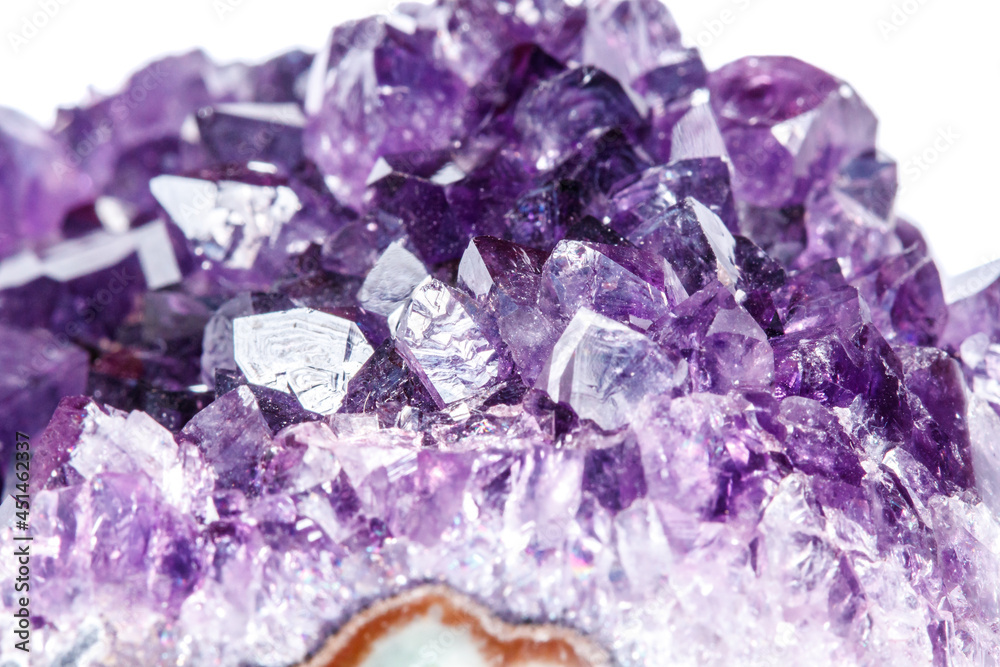 Amethyst Crystal Druse macro mineral on white background Amethyst Crystal Druse macro mineral on white background