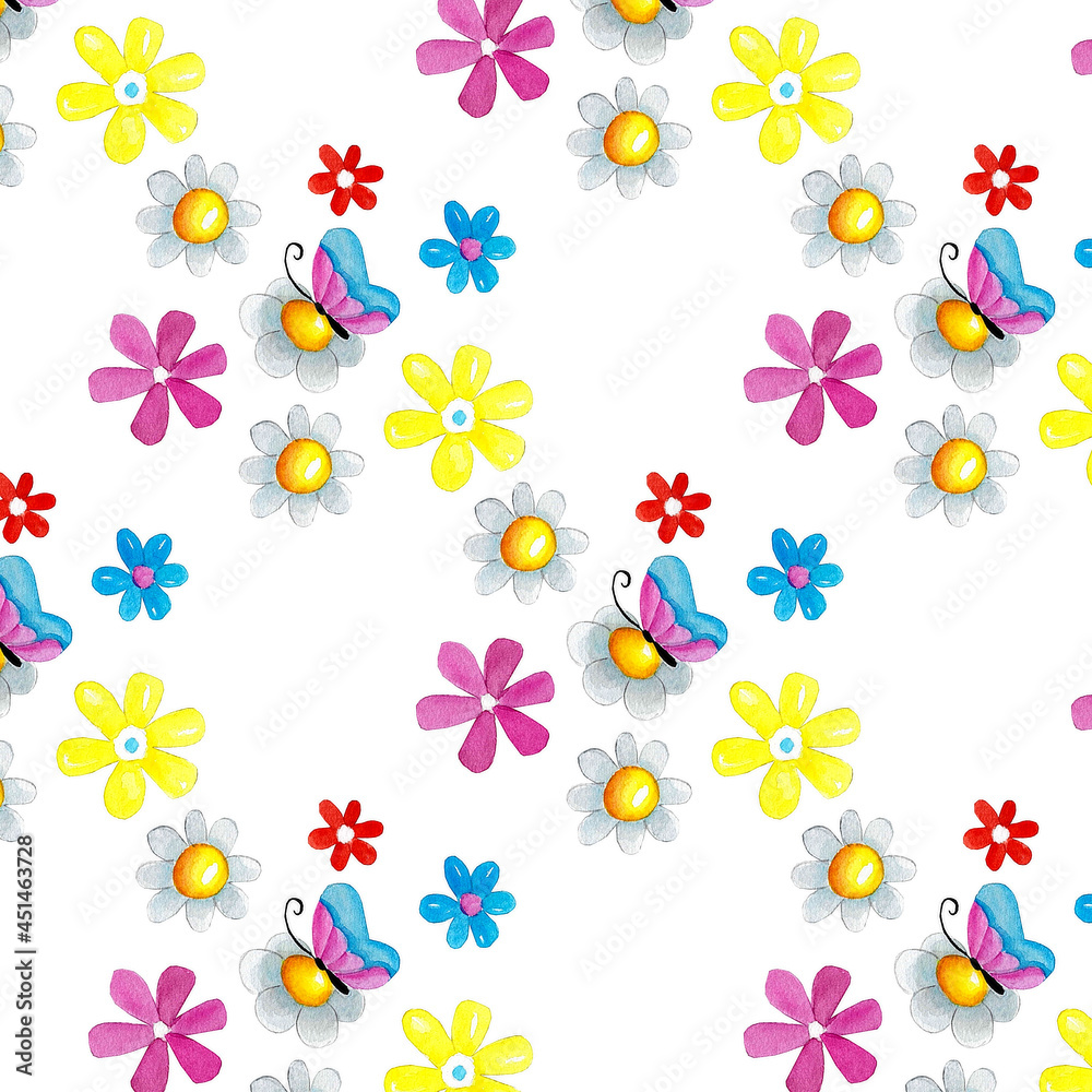 Obraz premium Floral watercolor tender patern on a white background.Delicate, childish pattern.