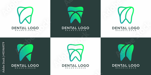 Set of minimalist dental clinic logo design template with modern gradient colour style, Premium vekto