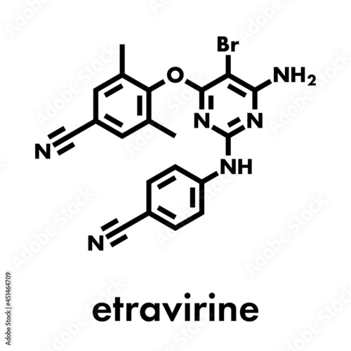 Etravirine HIV drug molecule (Non-nucleoside reverse transcriptase inhibitor). Skeletal formula.