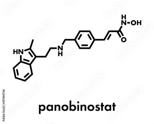 Panobinostat cancer drug molecule (histone deacetylase inhibitor). Skeletal formula. photo