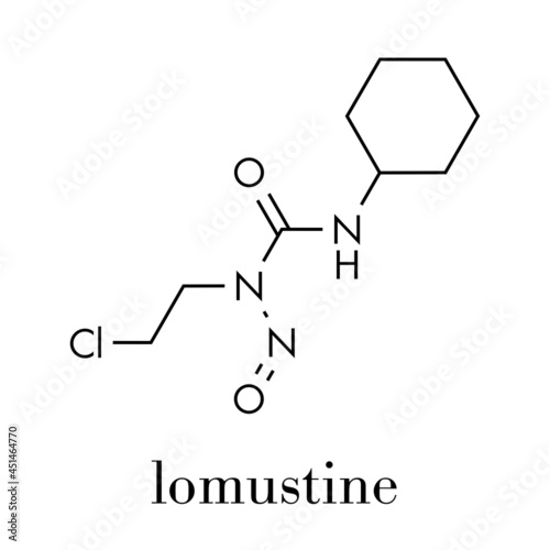 Lomustine brain cancer chemotherapy drug molecule. Skeletal formula.