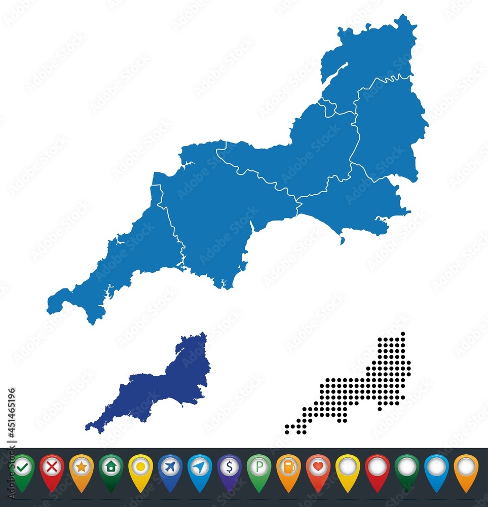 Foto Set maps of South West England regions