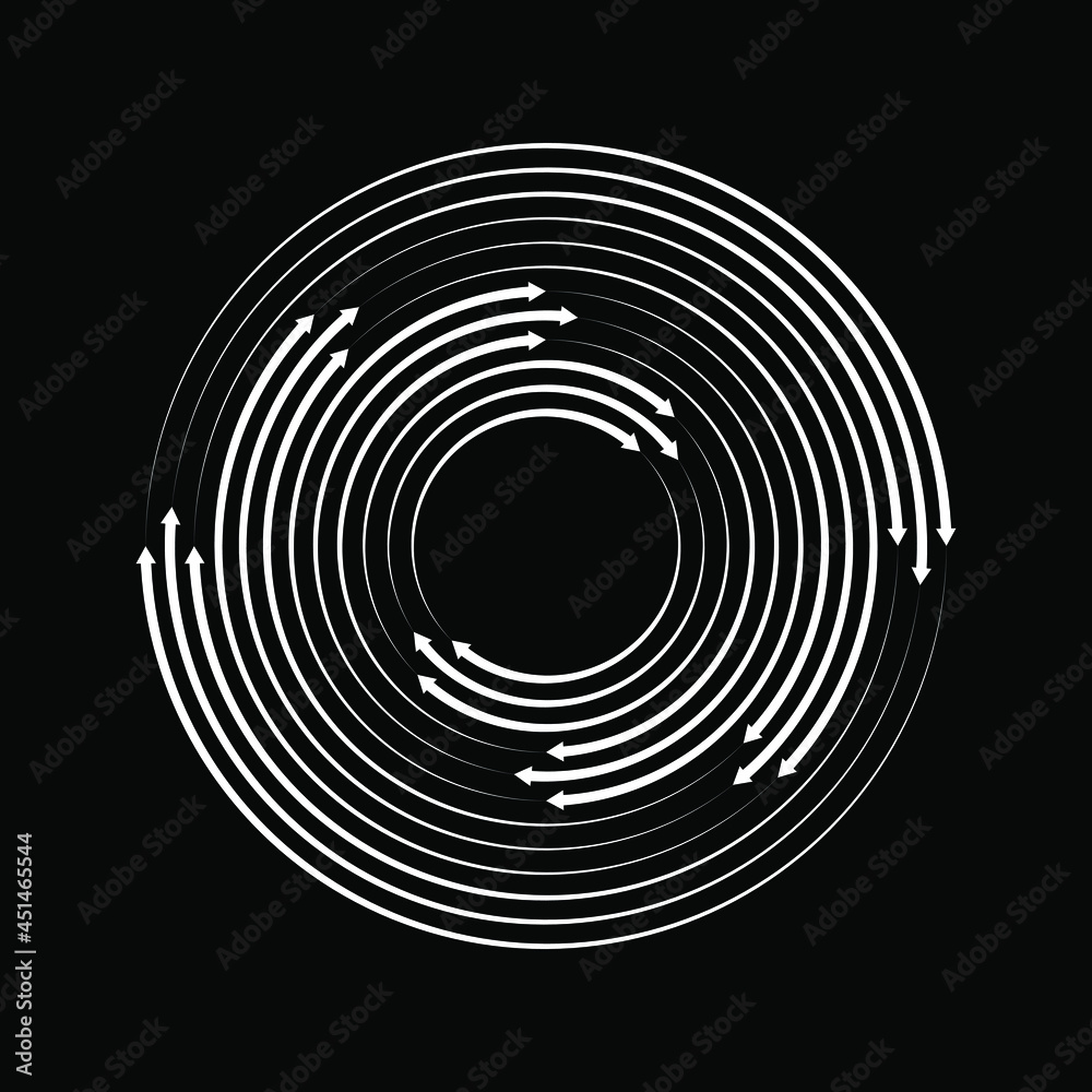 White abstract speed lines with arrow heads. Geometric art. Design element for border frame, round logo, blackout tattoo, sign, symbol, web pages, prints, template, pattern and abstract background