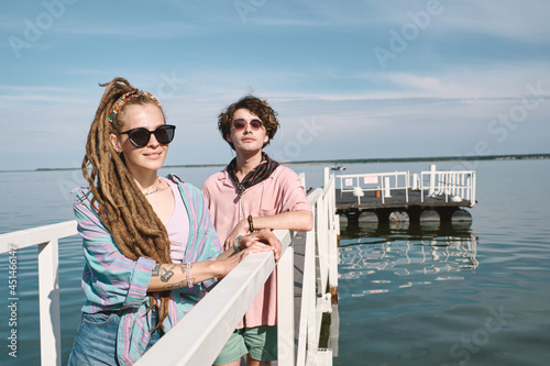Fashionable Young People Standing on Pier