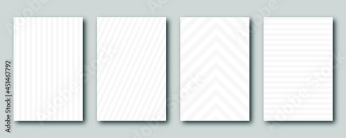 Modern blank white background design set. Creative dynamic line pattern (geometric stripe ornament) in monochrome. Abstract graphic vector background for cover notebook,vertical business page template