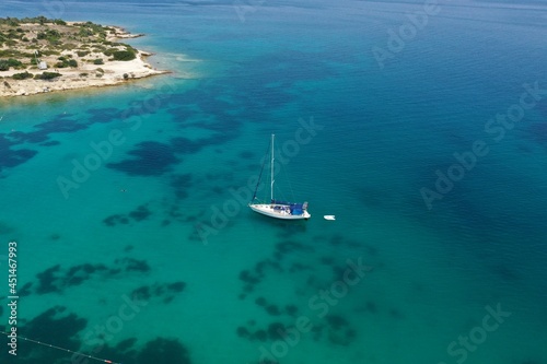 aerial view of luxury sailing boat yacht