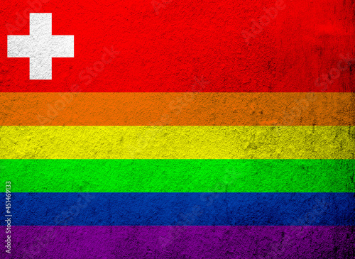 Switzerland Rainbow LGBT pride flag. Grunge background