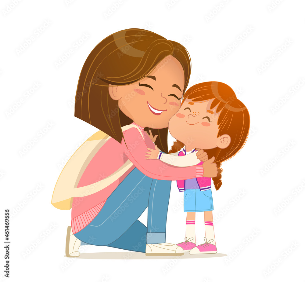 Happy family mother and daughter hugging to each other feeling love tenderness vector illustration Happy family mother and daughter hugging to each other feeling love tenderness vector illustration