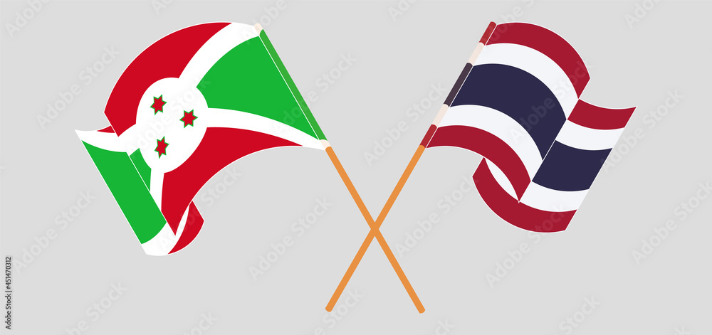 Fototapeta Skrzyżowane i machające flagami Burundi i Tajlandii