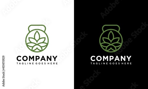 Illustration Kettlebell icon vector design template fitness with leaf logo design Icon Vector Silhouette template on a white and black background.