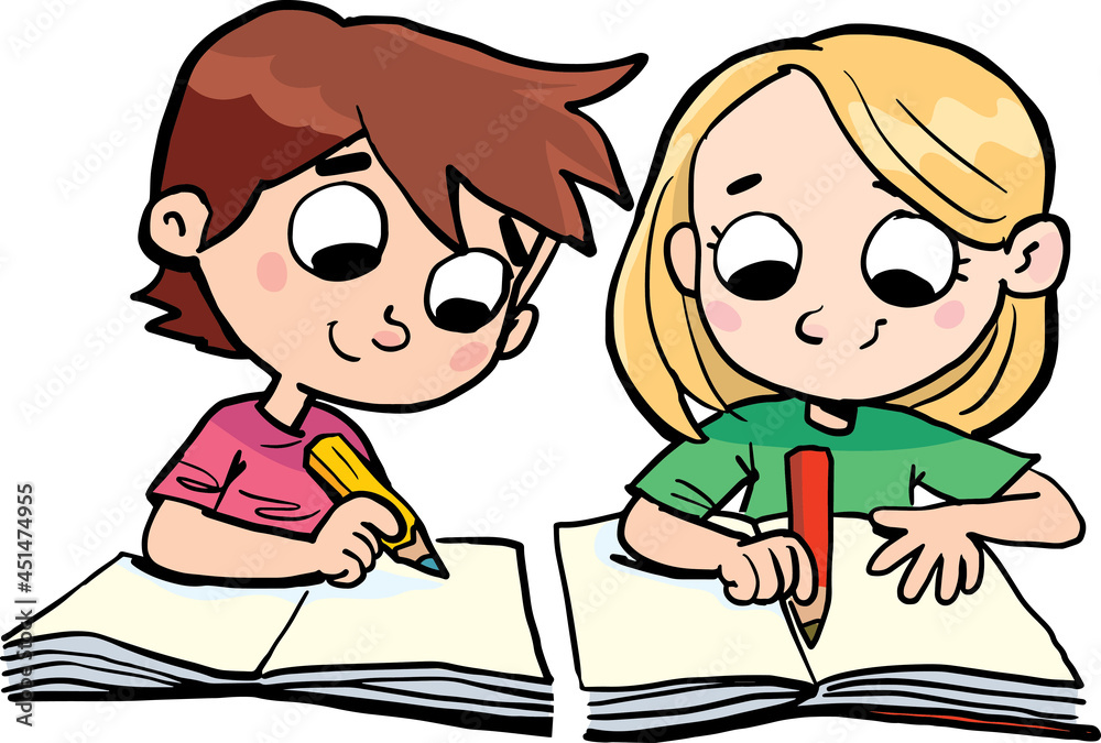 little schoolchildren write in their notebooks little schoolchildren write in their notebooks
