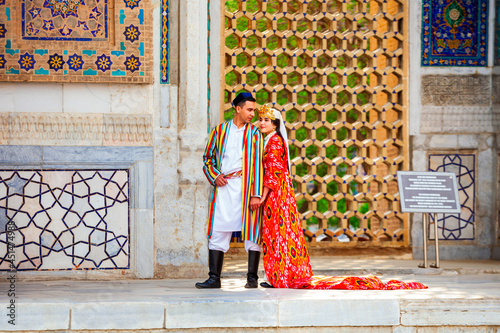 Wedding in traditional uzbek dresses, Registan photo
