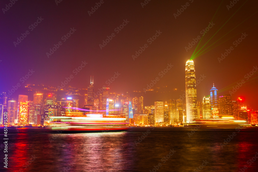 Fototapeta premium Hong Kong city light show skyline