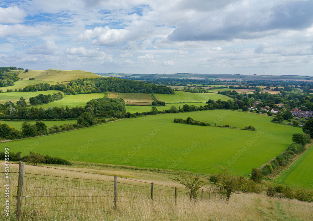 beautiful scenery overlooking the village of Oare from the South facing edge of the Marlborough Downs, adjacent to Pewsey Vale, Wiltshire AONB 