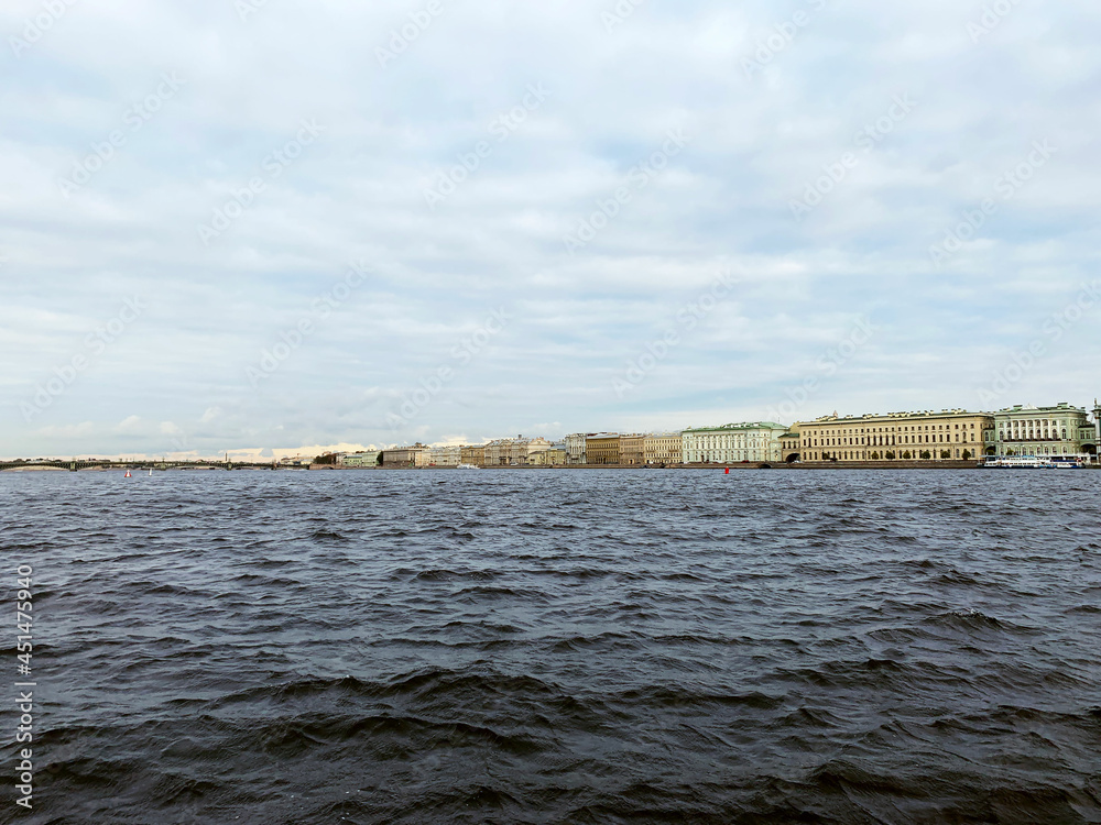 view of the Neva river in St. Petersburg. View of the Hermitage and the Winter Palace