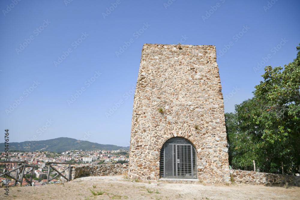 A medieval tower in the landscape of Acri, a medieval village in the Calabria region of Italy.	