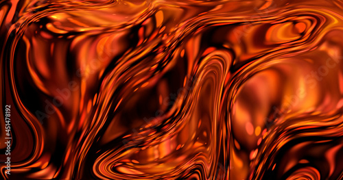 Abstract satine orange and red liquid background. Luxary tangerin and black fluid art. Ink marble texture. Trendy template.