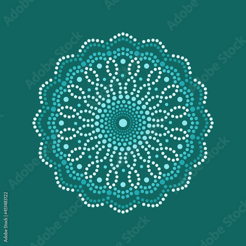 Vector dot painting green mandalas. Aboriginal style of dot painting