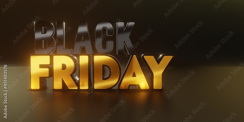 3D render Black Friday gold and black 3D render Black Friday gold and black