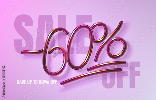 Up To 60 off sale banner, promotion flyer, marketing label. Vector