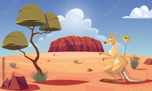 Australian kangaroo and Uluru sandstone.Australian landmark scene photo