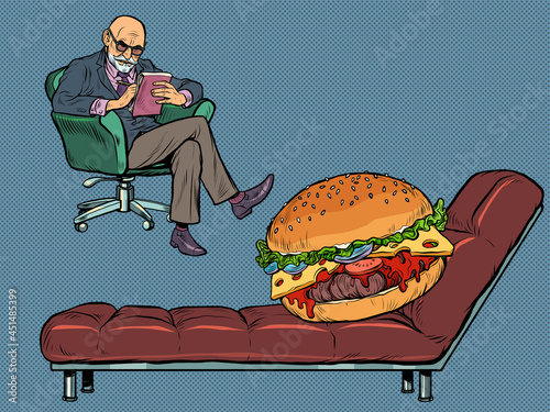 A psychotherapy session with a burger. Overeating and obesity problems