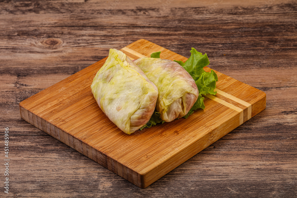 Homemade raw stuffed cabbage with meat Homemade raw stuffed cabbage with meat
