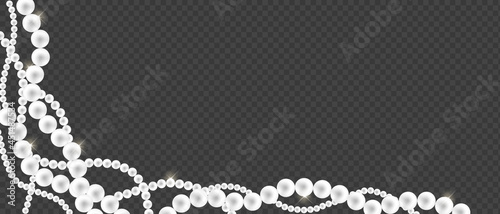 Vector chains of pearls, string beads on transparent background for poster, banner. Design element for luxury accessories