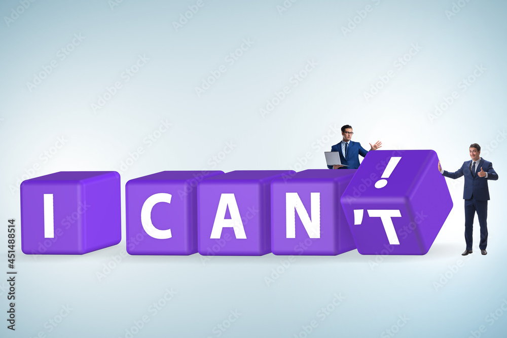 Determination concept with rotating cubes and businessman Determination concept with rotating cubes and businessman