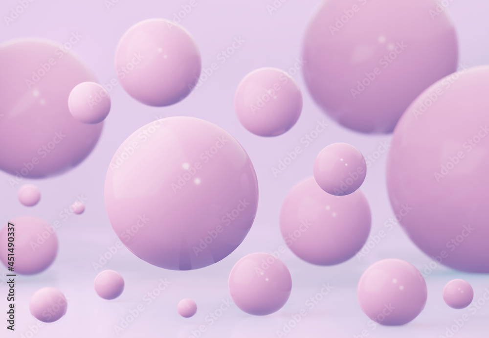 Pink spheres of balls on pink background. 3d rendering.