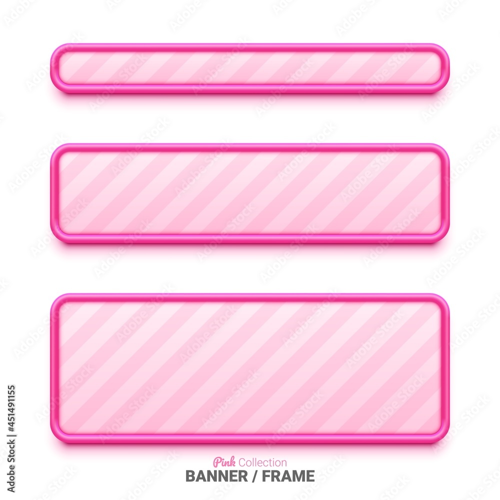 Set of pink fashion banners. Sale banner template design with pink border. Empty mockup for text and graphic. Banner with pink frame. Vector illustration. Set of pink fashion banners. Sale banner template design with pink border. Empty mockup for text and graphic. Banner with pink frame. Vector illustration.
