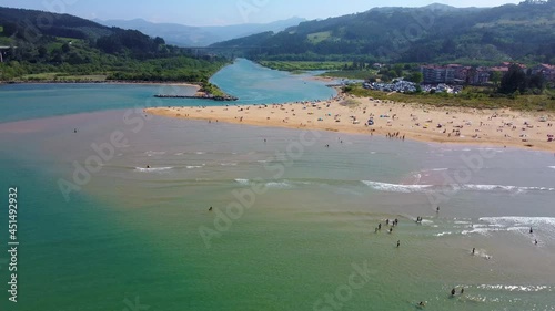 Aerial flight with drone over Oriñón beach in Cantabria, Spain
