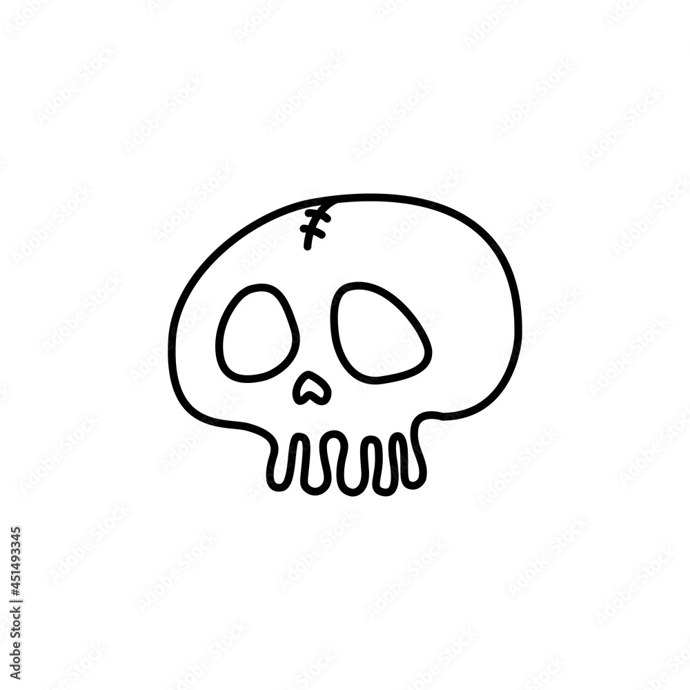 The skull is a spooky symbol of Halloween and witchcraft. Doodle style. Vector illustration on isolated background. For holiday invitations, print and web The skull is a spooky symbol of Halloween and witchcraft. Doodle style. Vector illustration on isolated background. For holiday invitations, print and web