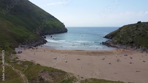 Aerial flight with drone over the beach of Sonabia