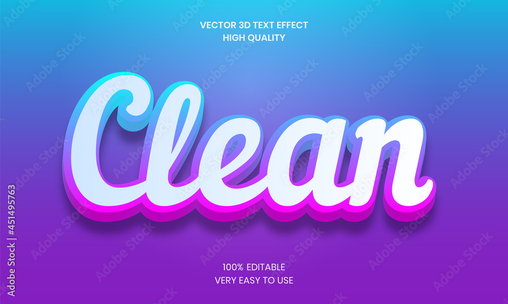 Clean 3D Text Effect  Style, Shiny, Bold 3D Text Style Font Premium Vector. 