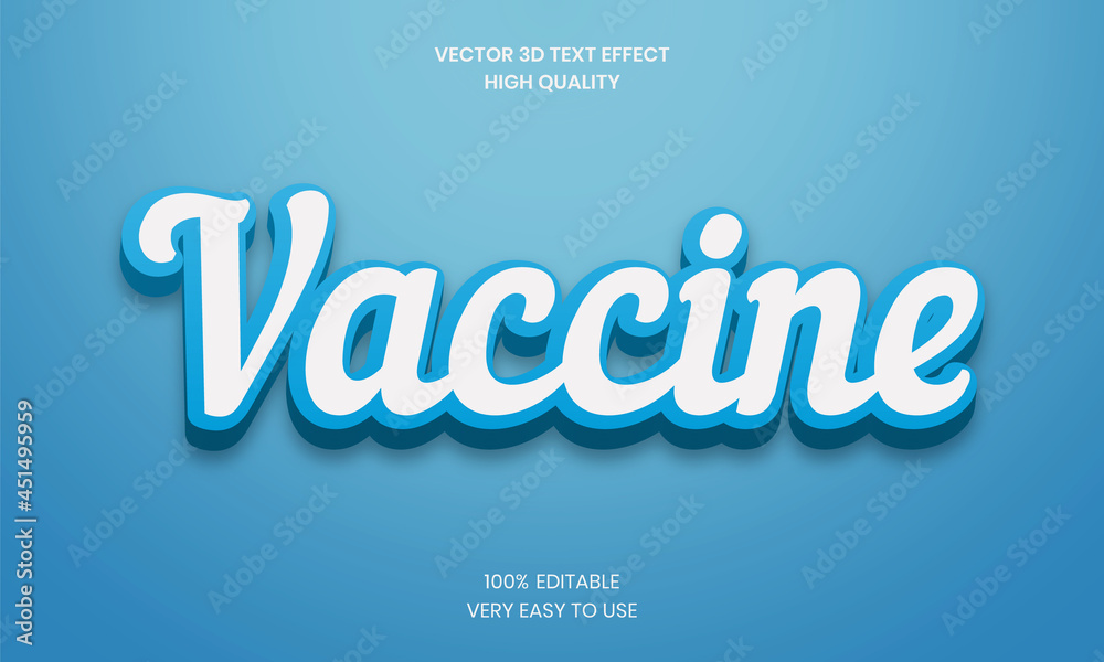 Vaccine Editable 3D Text Effect  Style, Shiny Bold 3D Text Style Font Premium Vector.