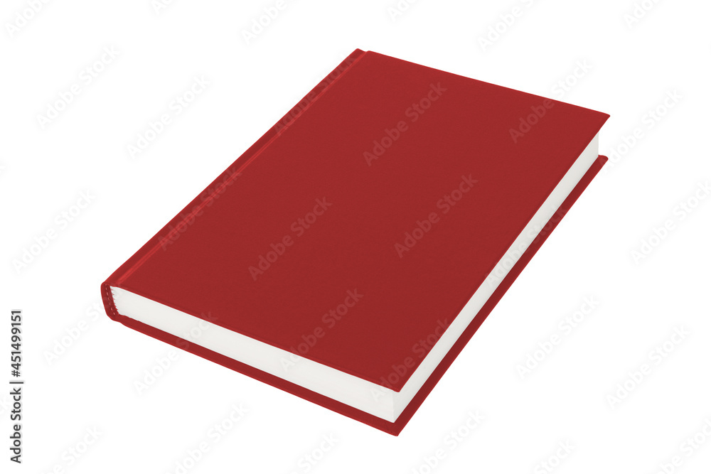 Red hardcover book on white background with clipping path