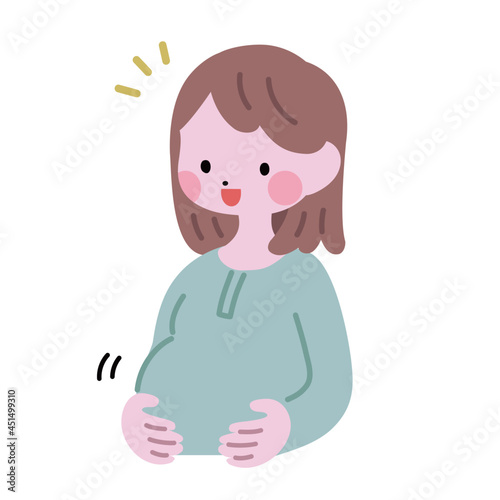 お腹の中の赤ちゃんが動いて喜ぶ妊婦の女性