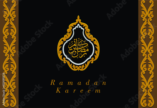 Kiswah Kabah decoration, ramadhan kareem card design, ramadan kareem arabic calligraphy, traditional Islamic holidays. Vector EPS 10