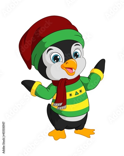 Cute penguin wearing winter clothes