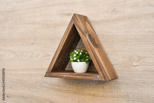 Estante repisa triangular de madera con plantita de adorno photo