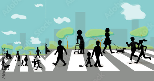 ILUSTRACIÓN DE PEATONES CRUZANDO LA CALLE