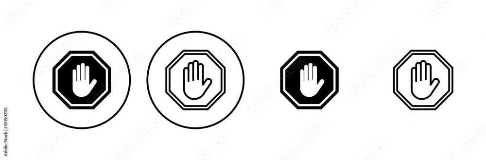 Stop icon set. stop road sign. hand stop icon vector Stop icon set. stop road sign. hand stop icon vector