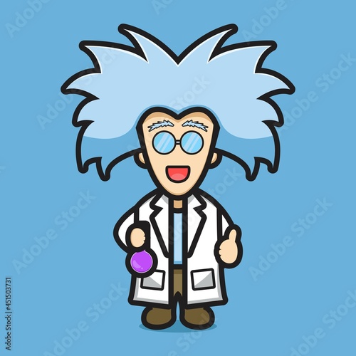 Cute scientist character experiment chemical cartoon vector icon illustration