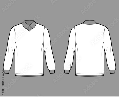 Wallpaper Mural Shirt double technical fashion illustration with long sleeves, tunic length, henley neck, oversized, flat classic collar. Apparel top outwear template front, back, white color. Women men CAD mockup Torontodigital.ca
