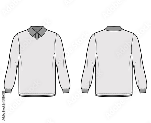 Wallpaper Mural Shirt double technical fashion illustration with long sleeves, tunic length, henley neck, oversized, flat classic collar. Apparel top outwear template front, back, grey color. Women men CAD mockup Torontodigital.ca