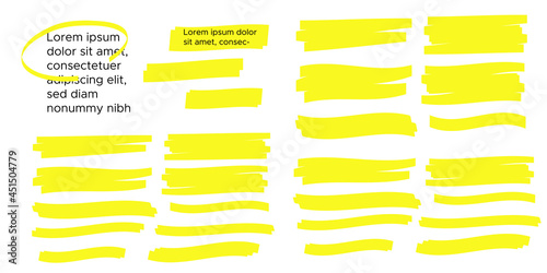 yellow colored highlighter. Brush pen underline. Yellow watercolor hand drawn highlight photo
