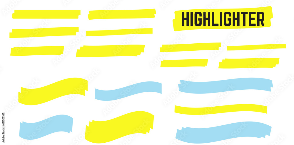 Yellow highlight marker lines. Highlighter strokes and drawing design. Yellow highlight marker lines. Highlighter strokes and drawing design.